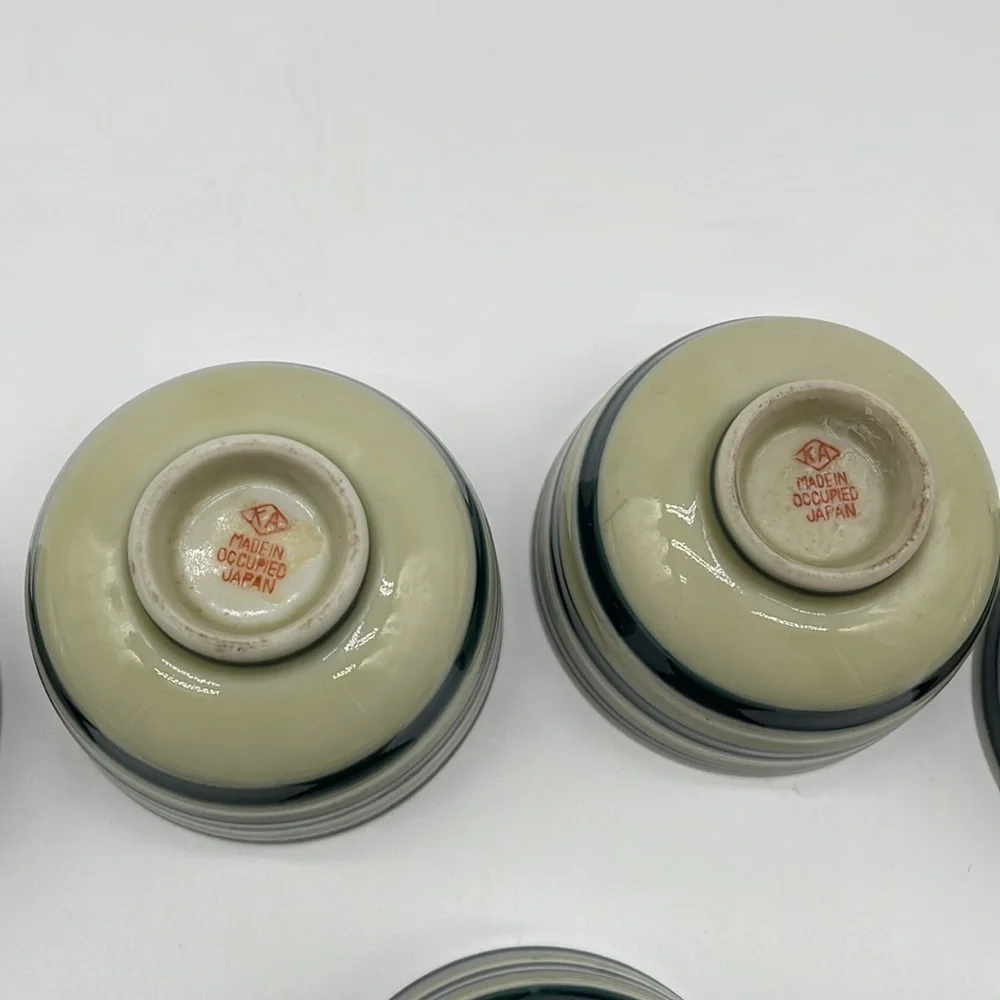 KA Striped Japanese Tea Cups Made In Occupied Japan Set 9